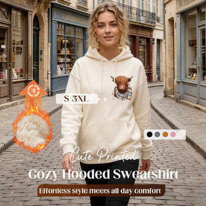 🐮 51 % RABATT!!🎁Söt hoodie med fleecefoder och motiv av en höglandsko