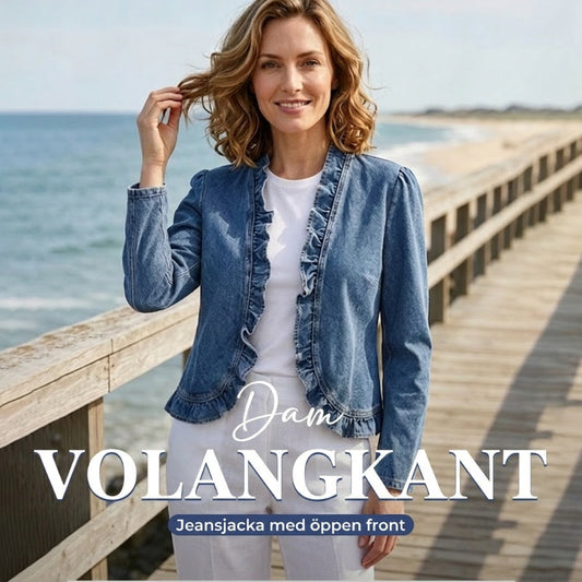 Damjeansjacka med volangdetalj och öppen front