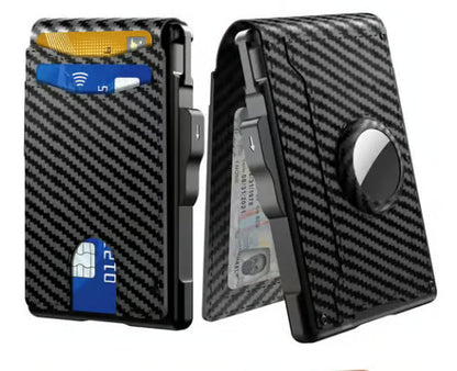 🔥Sista dagen 50% RABATT-💼🔒Enkel herrplånbok med vikning - med popup-fodral i aluminium, sedelklämma, smala läderfack, kreditkortshållare, RFID-blockerande, minimalistisk vikningsplånbok (🎁Perfekt present)