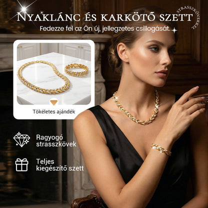 💎 50% RABATT NU! ✨ Justerbart Strass Blad Länk Halsband & Armband Set – Elegant Design, Gnistrande Kristaller & Perfekt För Present 🍃