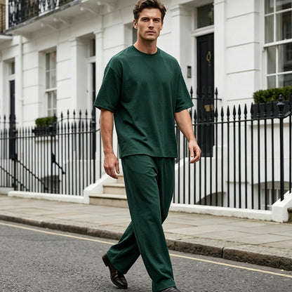 🔥50% RABATT! 🔥2-delat set med T-shirt och byxor med vida ben för män