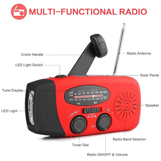 Multifunktionell bärbar solcellsradio för nödsituationer
