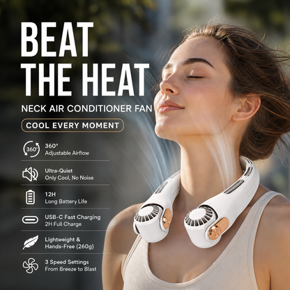 🥳STOR REA 2026🥳💞Över 50 000 sålda!🍃💨 50 % RABATT! Luftkonditioneringsfläkt för halsen – extremt tyst, roterar 360°, 3 hastigheter. Handsfree-kylning, lång batteritid. Ett måste i sommar! 😎🌬️