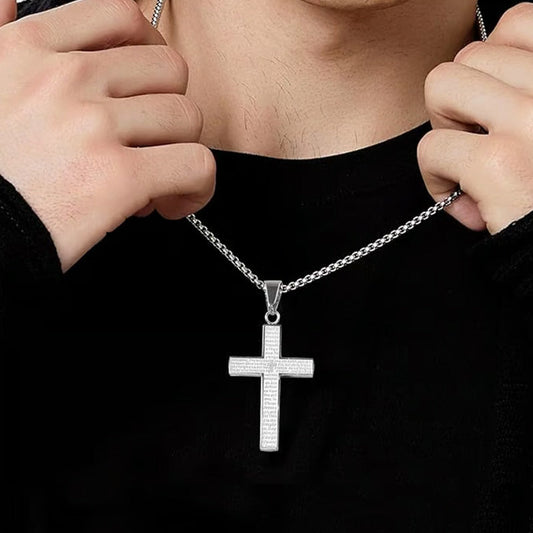 🙏Halsband med korshänge i rostfritt stål för män och kvinnor