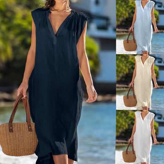 ⏳Tidsbegränsat specialerbjudande⏰ Elegant ärmlös V-halsad klänning för kvinnor👗