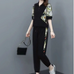 Damen Floral Patchwork Sport Kurzarm Top & Casual Hose Set