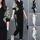 Damen Floral Patchwork Sport Kurzarm Top & Casual Hose Set