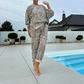 ✨2-delat set med leopardmönstrad topp och byxor för damer
