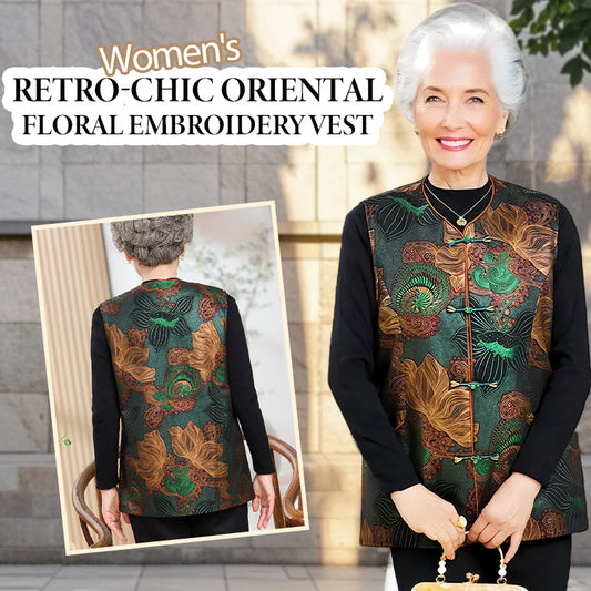 Retro-Chic Oriental Floral Embroidery Vest
