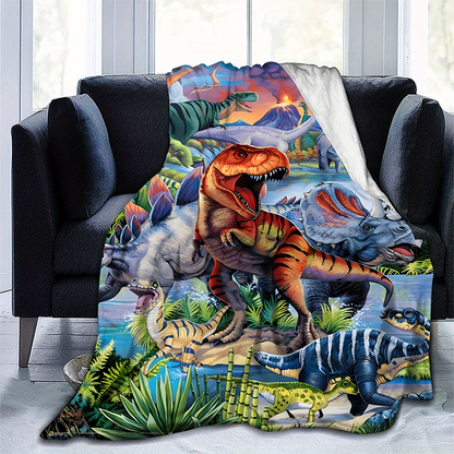 Livfull flanellpläd med dinosauriemönster