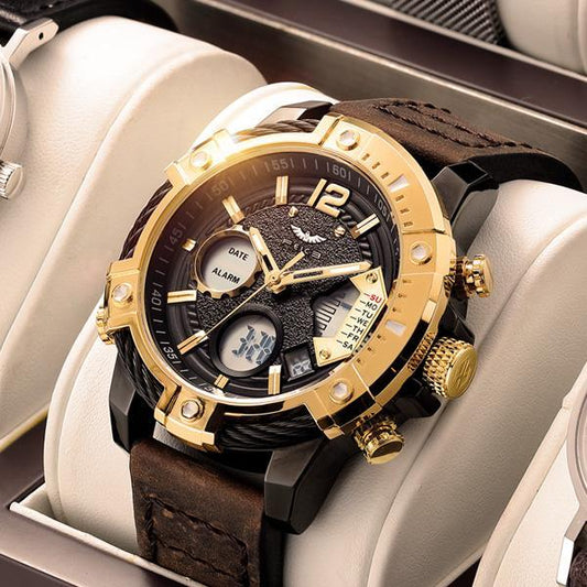 Multifunktionell dubbeldisplay 3ATM vattentät kvartsur för män