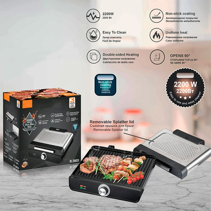 ⏳Begränsad tid 50 % Rabatt⏰2200 W rökfri inomhusgrill med nonstick-platta🥩