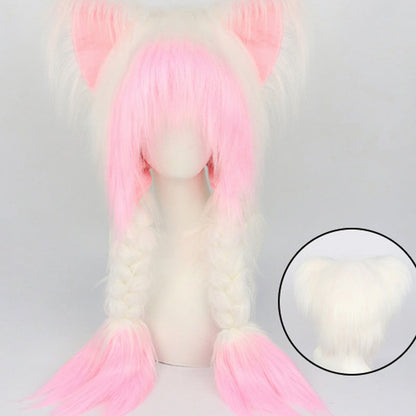 Plush Cat Ear Winter Hat med flätade pigtails