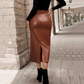 🎁2026 New Arrivals 50% OFF💥Women’s Fitted Ruched Slit Faux Leather Skirt