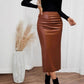 🎁2026 New Arrivals 50% OFF💥Women’s Fitted Ruched Slit Faux Leather Skirt