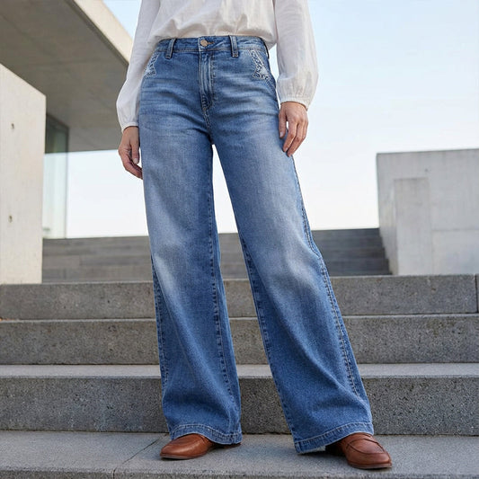 ⏳Begränsad tid 55% rabatt⏰Kvinnors vintage högmidjade breda jeans👖