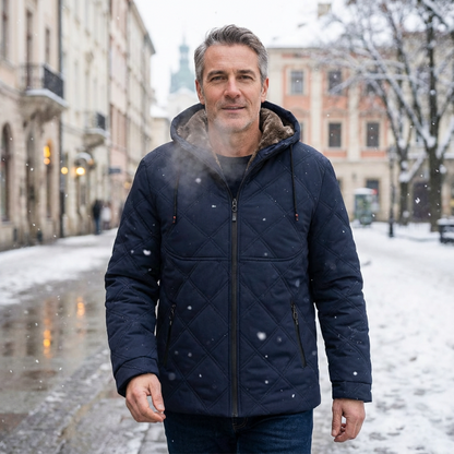 Mäns flufffodrad kapuchellig vinterjacka