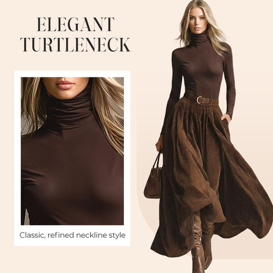 Vintagechic turtleneck-top och corduroyskjol i set