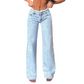Högmidjade jeans med vida ben och slitna kanter