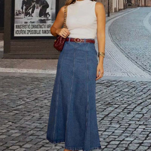 Högmidjad A-linjeformad maxikjol i denim för damer