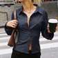 Women's Long Sleeve Striped Button-Up Shirt