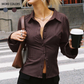 Women's Long Sleeve Striped Button-Up Shirt
