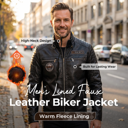 Herrjacka i fodrat konstläder i bikerstil