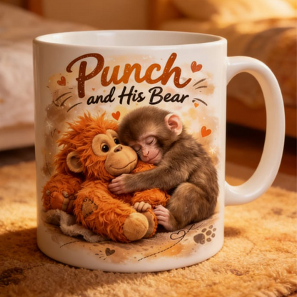 Söt keramisk mugg med apa “Punch and His Bear”
