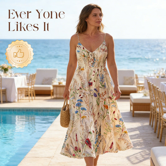 👗 60% RABATT! 🌸 Midi-klänning i Stor Storlek med Blommönster & Spaghettiband – Bekväm, Figursydd & Perfekt för Sommar & Fest 🎀