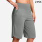 Yogashorts för damer med hög midja och fickor