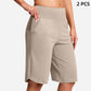 Yogashorts för damer med hög midja och fickor