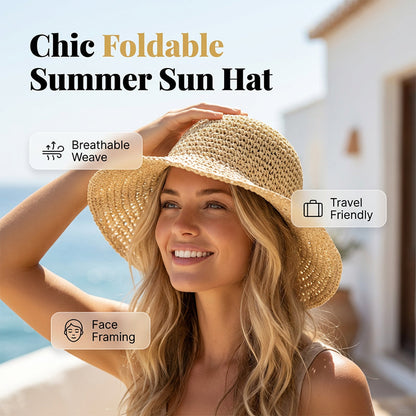 👒 50% RABATT! ❤️ Damhatt med Bred Brätte – Handvävd Halmhatt, Andningsbar & Perfekt För Soliga Dagar Vid Stranden Eller I Trädgården ☀️