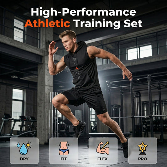 🏃 50% RABATT NU! 💪 Herr Ärmelös Hoodie & Shorts Set – Atletisk & Casual Passform – Andningsbar & Snabbtorkande 🏋️‍♂️