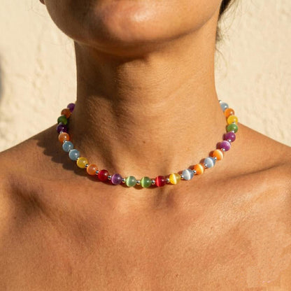 💡 50% RABATT NU!🌈Regnbåge Kattöga Pärlhalsband
