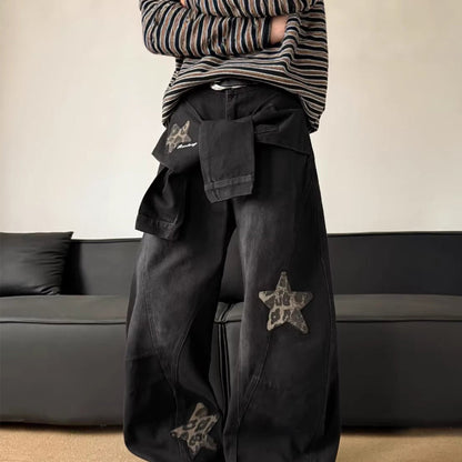 Unisex baggyjeans med stjärnpatchdetalj
