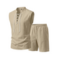 🧵 BEGRÄNSAD TID 50 % RABATT! ✨ Herr ärmlös set i linne – topp & shorts med snörning, 7 färger ☀️
