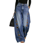💥 50% RABATT 👖 Komfortabla vida jeans med dekorativa ringar ✨ Modern design, mjukt material & perfekt för alla tillfällen 🌸
