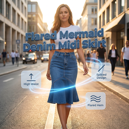 👗👖 Elegant högmidjad denimkjol med fiskstjärtfåll