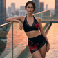 🌹3-delat bikiniset i rynkat nät – halterneck-top, kjol med dragsko och figursmickrande rynkade underdelar 🌺