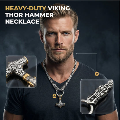 Halsband med hänge i form av vikingahammaren Thor, rostfritt stål, bysantinsk kedja