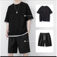 Set med T-shirt och shorts i våffelstickat för män