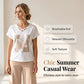 🎉 TIDSBEGRÄNSAT 50% RABATT! 🌸 Dam casual tvådelat set med v-ringad t-shirt och korta byxor – Avslappnad passform & premium hudvänligt tyg ✨