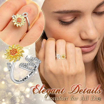 🌹 50% RABATT NU ! !🌹Justerbar Spinner Sunflower Alphabet Ring