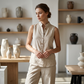 👗 50% RABATT – BEGRÄNSAD TID! Women's Minimalist Sleeveless Top & Wide‑Leg Pants Set – stand collar, relaxed fit & solid color – perfekt för vardag, kontor och semester 🌸✨