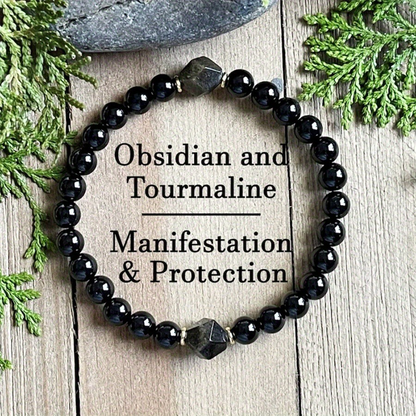 Elegant armband med svarta obsidianpärlor