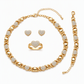 Gold Plated Heart Shaped Rhinestone Jewelry 4-Piece Set with Necklace Earrings Bracelet and Ring