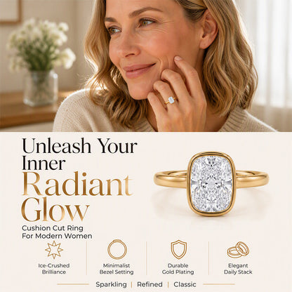 ✨ Ice-Cut-ring med kuddeformad infattning för kvinnor: elegant infattning, design som går att kombinera med andra ringar, tålig mot missfärgning, perfekt för vardagsbruk