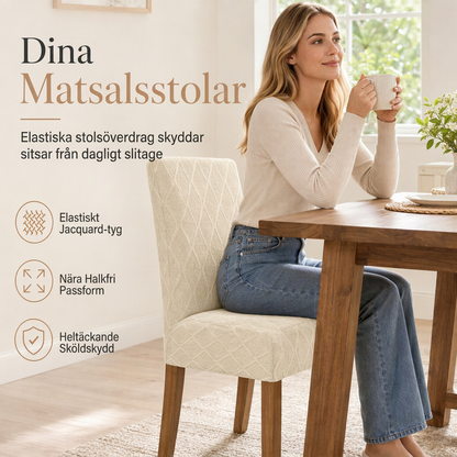 🛋️ Tyg överdrag för matstol i stretchjakkard – Hög elastiskt tyg, strukturerat vävt mönster & universell passform