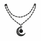 📿🖤50 % RABATT !! ✨Gothic mörk kristallpärlkedja med hängsmycke i legering med utskuren mån🌙