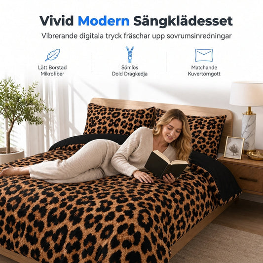 🎁50% RABATT🛏️Geometriskt anime sängklädesset med leopardmönster, 2‑3 delar – påslakan och örngott🐆✨